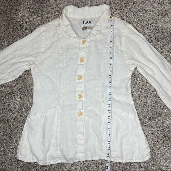 Flax 100% Linen Collared Button Up Long Sleeve Shirt Blouse Small S Cream White - Picture 8 of 9